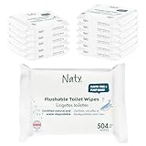 Naty Flushable Toddler & Baby Wet Wipes | Plant-Based, Water-Based for Sensitive Skin | Natural & Unscented Potty Training Wipes | Water-Degradable, Plastic-Free, Fragrance-Free | 504 Count (12 Packs)