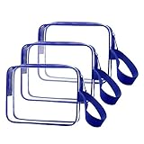 3pcs/pack Sariok Clear Toiletry Bag with Zipper TSA Approved Travel Cosmetic Bag PVC Make-up Pouch Handle Straps for Women Men, Carry On Airport Airline Compliant Quart Bags 3-1-1 Kit Luggage
