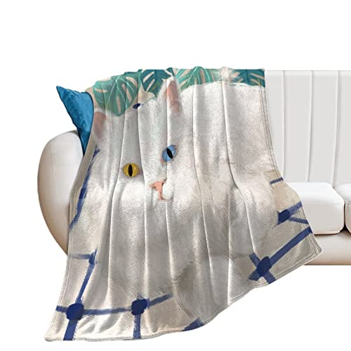 Couverture de lit chat blanc contre le froid pour canapé et chambre