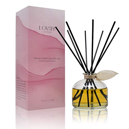 LOVSPA Sandalwood & Amber Scented Reed Diffuser Oil and Sticks Gift Set | Air Freshener for Any Room | Notes of Bergamot, Orange, Rose & Violet with Base of Cedarwood & Vanilla | Made in The USA