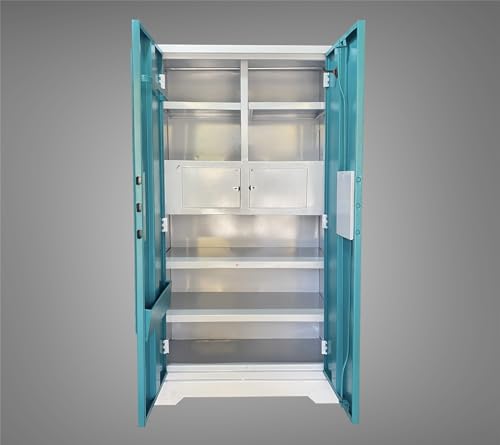 Image of MKFURNITURE Steel Almirah Wardrobe 2 Door with Mirror Cupboard | Wardrobe Storage Rack Closest Organizer for Clothes | 1 Hanging Space 2 Lockers and Document | Modern Storage Wardrobe