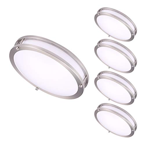 Exclusive Discount 60% Price OSTWIN 12 Inch LED Flush Mount Ceiling Light, 20W (160W Equivalent), 1400 Lm, Dimmable Close to Ceiling Light Fixture for Kitchen Hallway Laundry, Brushed Nickel, 2700K, Energy Star, ETL (4 Pack)