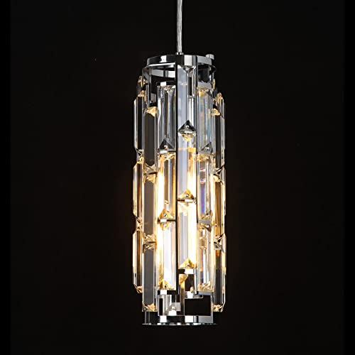 Huong Son Modern Crystal Pendant Light, Silver Chrome Pendant Lighting, Adjustable Mini Cylinder Pendant Light Fixtures, E26 Bulb Base, 1-Light #TOP10