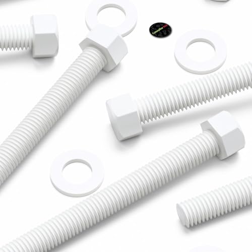 Image of 5X White PP Hex Head Plastic Bolts, Nuts & Washers, M12 x 150 mm (15 /32 x 5 29 /32 in)