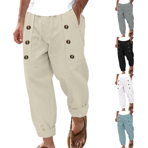 Thatrich Linen Pants for Men Casual Baggy Beach Pant Lightweight Breathable Workout Trousers Hawaiian Vacation Slacks Comfy