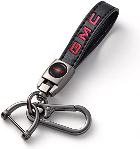 YALUGA Leather Car Key Chain Key Ring for Car Key Fob,Car Keyring Keychain with Logo Compatible with GMC Sierra Denali Canyon Terrain Yukon Jimmy Acadia Series,Car Key Fob Accessory/Replacement,Black