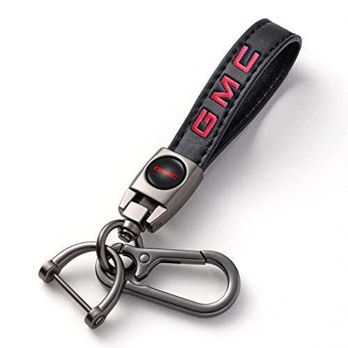 Qiuerte Car Keychain Keyring for Automobile Car Key Lanyard for Women&Men Leather Key Chain Compatible With GMC Sierra Denali Canyon Terrain Yukon Jimmy Acadia Series KeyFob Holder Replacement