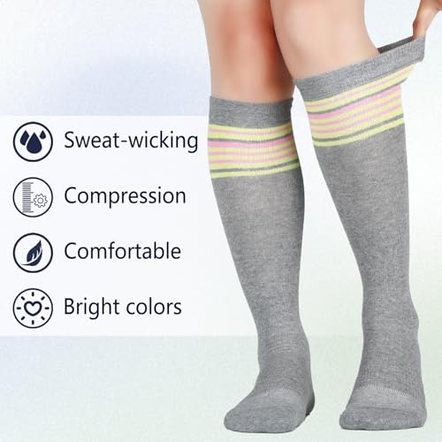 Image of +MD Cotton Compression Socks for Women & Men 4 /6 Pairs 15-20mmHg Knee High for Sports, Travel, Nursing Long Sitting Standing