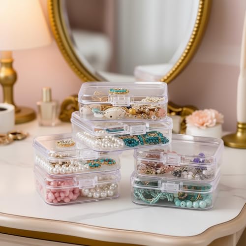 Image of 100 Pack Rectangular Mini Clear Plastic Storage Containers | 3.35x2.17x0.98 inch, Hinged Lid, For Beads and Small Craft Items