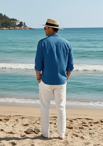 Image of Combo of Men's Casual Cotton Blend Shirt || Long Sleeve Button Down with Spread Collar | Lightweight Breathable Fabric | Stylish Solid Shirt for Beach, Office & Everyday Wear Pack of 2
