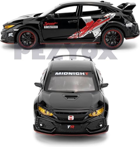 Image of 1 /32 Toy Car for Honda Civic Type-R Diecast Toy Vehicle Metal Pull Back Model Car with Light and Sound for Kids (Black)