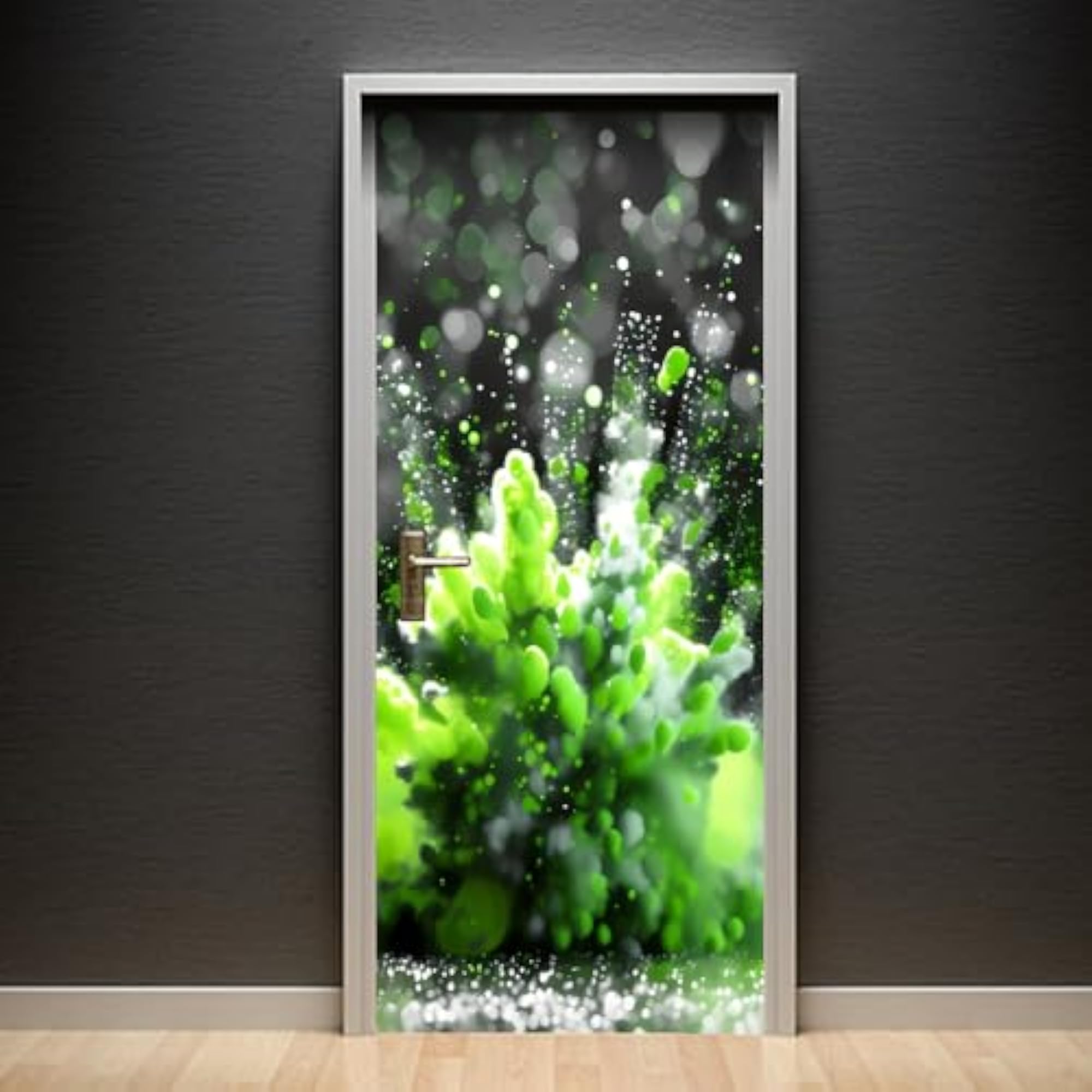 Green Abstract Splash Door Interior Sticker, Positive Vibes Decor