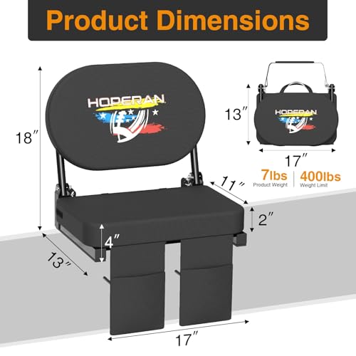 HOPERAN Stadium Seats with Back Support - Bleacher Chairs with Back and Cushion, Thick Padded Bleacher Seats Includes Folding Rotating Back and Shoulder Strap (Black 1pc) - Thumbnail 2