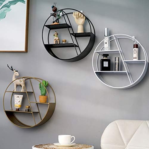 BESPORTBLE Metal Floating Shelves Round Wall Mounted Hanging Rack Retro Living Room Rustic Floating Shelves Book Storage Unit for Home Hotel Bathroom Decor (White)