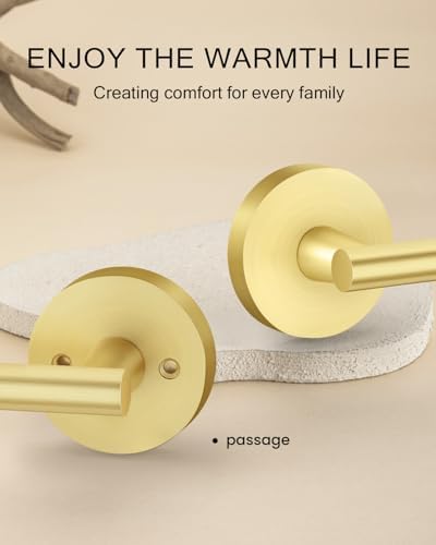 Haidms 4 Packs Passage Lever Door Handles Gold Door Levers, Heavy Duty Closet Door Handle for Passage Hall and Closet Door Handles Lock, Left/Right Handing