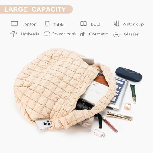 Image of Puffer Tote Bag For Women Quilted Crossbody, Lightweight Puffy Purse Large Hobo Puff Shoulder Handbags
