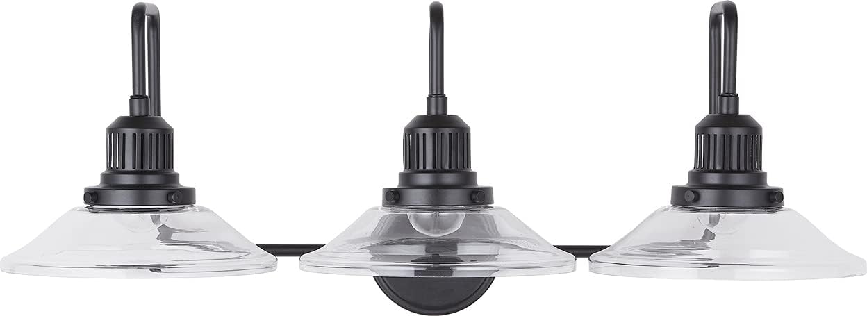 Austin Allen 9D318A Roan Urban/Industrial Clear Glass Wide Cone Bath Vanity Wall Mount Light Fixture, 3-Light 300 Total Watts, 11" H x 30" W, Matte Black