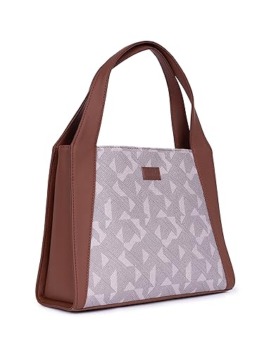 Image of ZOUK Printed Jute Handcrafted Vegan Leather Grey Women's Stylish Tote Bags | Trapezia Tote| Shoulder bag with double handle