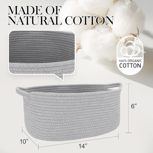 Image of Woven Basket with Gift Bags and Ribbons, 14 inchX 10 inch X 6 inch Storage Basket Grey | Gift Storage Organizer Basket Bin Shelf Shelves Cotton Rope Basket for Nursery, Pet Toys