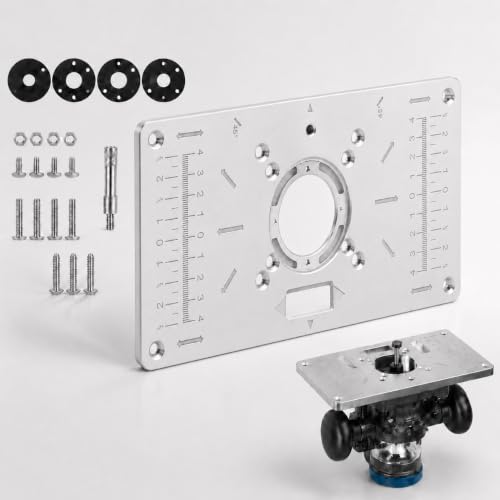 Uadme Frästisch Einlegeplatte, 235x120mm 8-Löcher Aluminium Fräsplatte für Oberfräsen, Multifunktionale Fräsmaschine Auflageplatte mit Skala für Heimwerker und Holzhandwerker