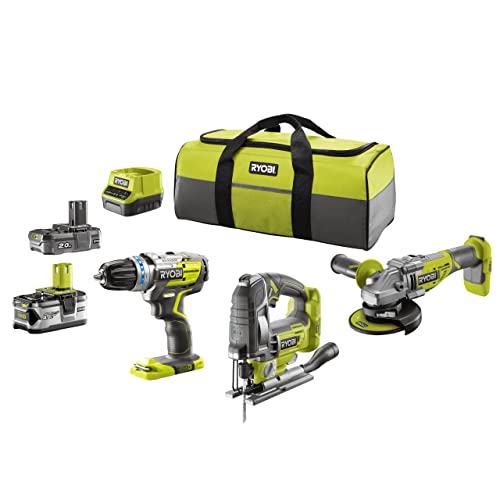 Ryobi ONE+ 18V R18CK3BL-242S Brushless Kombo-Kit, Akku-Schlagbohrschrauber R18PDBL-0, Akku-Winkelschleifer R18AG7-0…