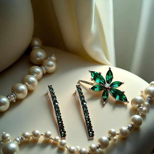 2 Piezas Pinzas para el Cabello con Diamantes de Imitación Verde Brillante, Pinzas Vintage Estilo Cocodrilo, Accesorios para el Cabello para Mujer miniatura 5