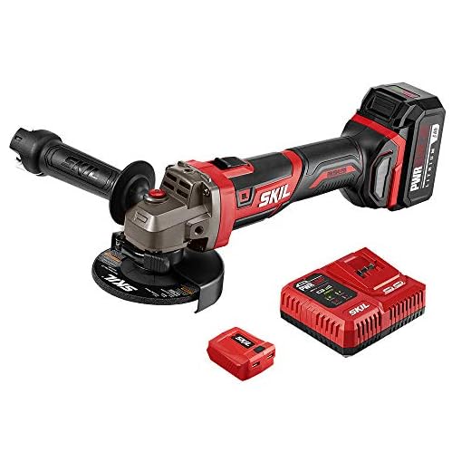 SKIL PWR CORE 20 Brushless 20V 4-1/2 Angle Grinder, Included 5.0Ah Battery, PWRJump Charger and PWRAssist USB Adapter - AG2907-1A