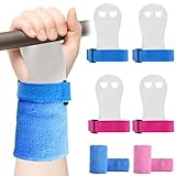 2 Pairs Gymnastics Hand Grips, Gymnastics Equipment for Kids, Gymnastics Wristbands Sets, Gymnastic Bar Grip Gloves and Gymnastics Wrist Support Sports Accessories for Workout Exercise, Blue, Pink