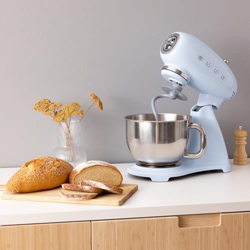 Image of SMEG SMF05 Forte 5-Qt Stand Mixer with 750W Motor, Smooth Start & SteadyMix, Flex Edge Beater, 10 Speeds, Stainless Steel Bowl - Retro 50's Style Planetary Mixer for Dough, Baking & Desserts-Blue