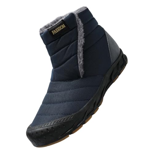 Zapatos de campamento para hombre y hombre, botas de nieve altas a la moda, informales, zapatillas de invierno, acolchadas, cálidas, zapatos cómodos, mocasines para hombre, azul, 44 EU