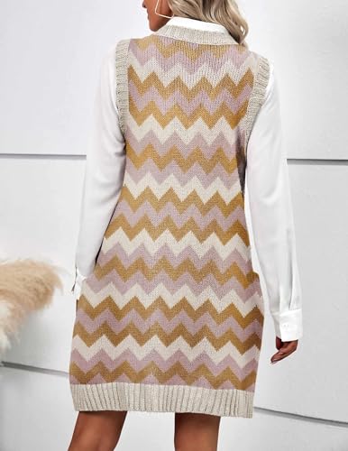 Image of HOTOUCH Women Sweater Vest Oversized V Neck Sleeveless Knit Pullover Ribbed Vest Dress with Pockets