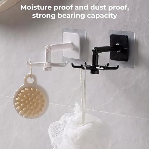 Image of Adhesive Stronger Plastic Wall Hangers 360 Degree Folding Hooks for Hanging Robe, Coat, Bags, Lights, Calendars,Towel, Keys, Oil-Proof Heavy-Duty for Bathroom Kitchen Pack of 5