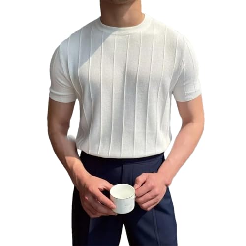 Men's Knitted Sweater Round Neck Straight Leg Short Sleeves Pullover Summer Fashion Knitwear