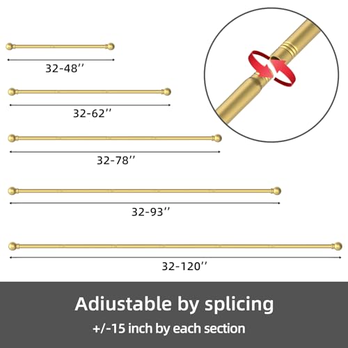 Image of GXOACKJ 2 Pack Gold Curtain Rods for windows 32 to 48 inch, 5 /8 inch Splicing Heavy Duty Metal Curtain Rod Set with Brackets