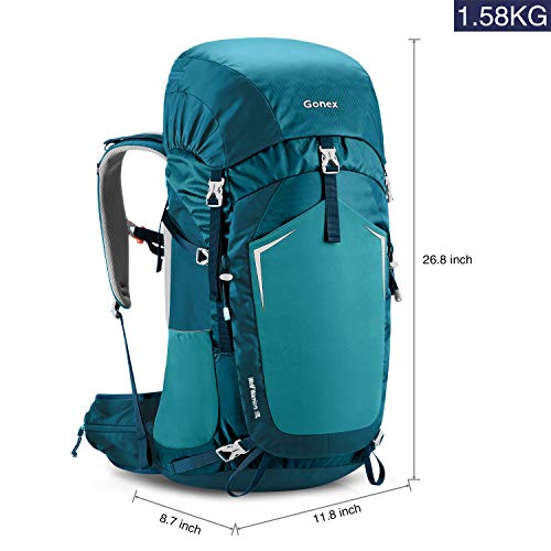 Gonex 55L Hiking Internal Frame Backpack Outdoor Backpacking Camping Trekking Climbing Backpack with Rain Cover for Men Women Blue