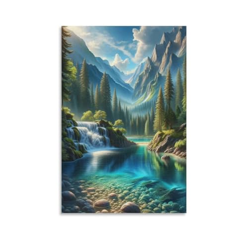 美しい山と海の自然風景の反射ポスター ホーム装飾 パネル 壁アート 現代壁掛け 絵画 版画 芸術作品 インテリア12x18inch(30x45cm)