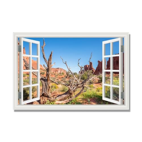 Fausse fenêtre vue paysage américain pour décoration murale salon 50x75cm
