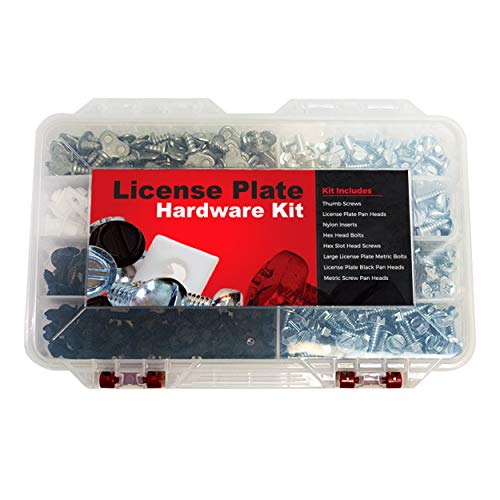 EZ458 License Plate Hardware Kit - 400 Piece Variety Pack, Stainless Steel Screws, Nylon Inserts, Black Screw Covers for License Plates, Frames & Covers