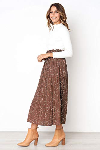 ebossy Women's Polka Dot Elastic Waist Pleated Flowy Long Skirt with Pocket3