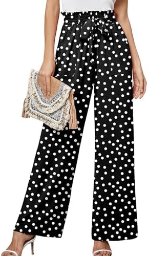 Heymoments Women's Wide Leg Lounge Pants Lightweight High Waisted Palazzo Adjustable Tie Knot Flowy Trousers with Pockets