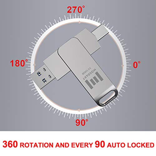 Image of MOSDART 128GB USB C 3.2 Fast Speed C and A Dual Flash Drive, exFAT Memory Stick with Keychain Loop, for iPhone 15,16,17, Android Phone, iPad, MacBook, Silver(Pack of 2)