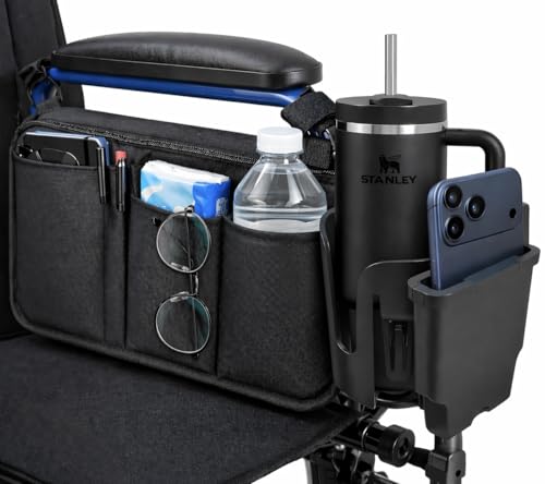 Wheelchair Cup Holder with Side Bag