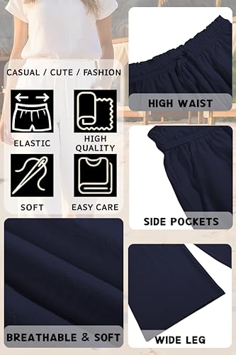 Image of LNX Womens Linen Capri Pants Wide Leg High Waisted Drawstring Casual Cropped Pants with Pockets