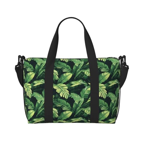 Travel Duffle Bags For Women Men - Tropical Green Plants Print Personal Item Weekender Overnight Gym Carry On Airport Tote Bag With Strap For Yoga, Travel, Business Trips