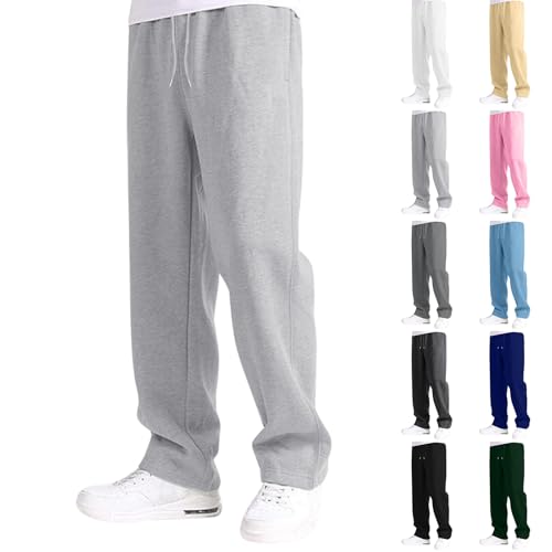 Mens Sweatpants Fleece Open Bottom Athletic Workout Pants Outdoor Straight Leg Sweatpants with Pockets Traning Pants