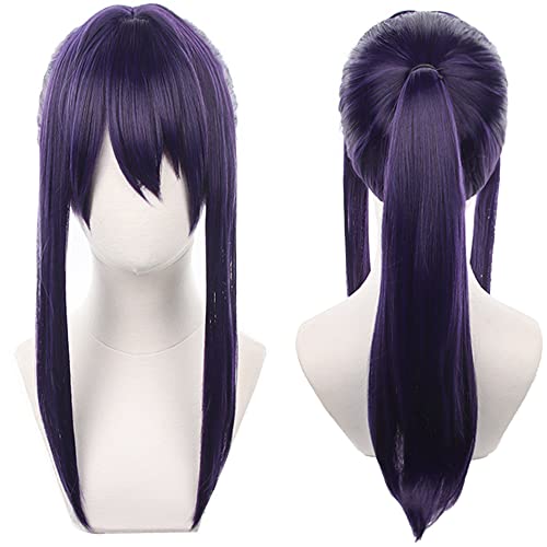 Perruque violette cosplay longue lisse en fibre synthétique haute résistance à la chaleur