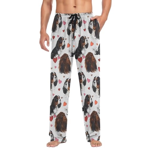 Cute Cavalier King Charles Dog Heart Pajama Pants Mens Lounge Pjs4