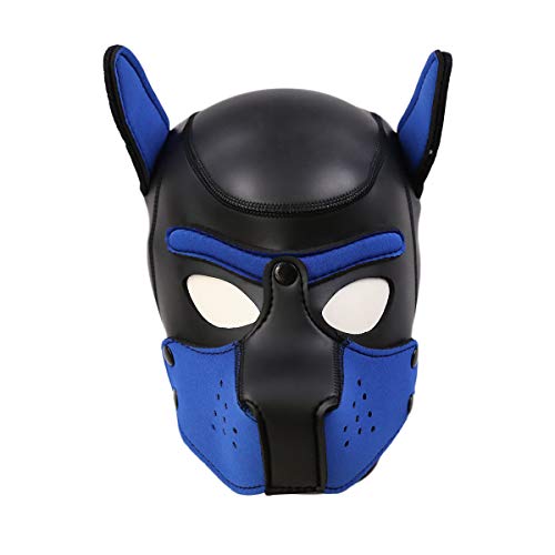 HOT TIME Neoprene Puppy Hood Custom Animal Head Mask Novelty Costume Dog Head Masks (Large, Blue)
