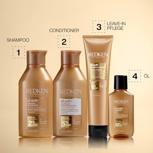 Redken Haarshampoo für trockenes und brüchiges Haar, Belebt und hydratisiert, Mit Omega-6 und Argan-Öl, All Soft Shampoo, 1 x 300 ml