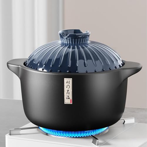 Panela de cerâmica azul de 1,4 litro com tampa, resistente ao calor para cozinhar, panela de sopa, f